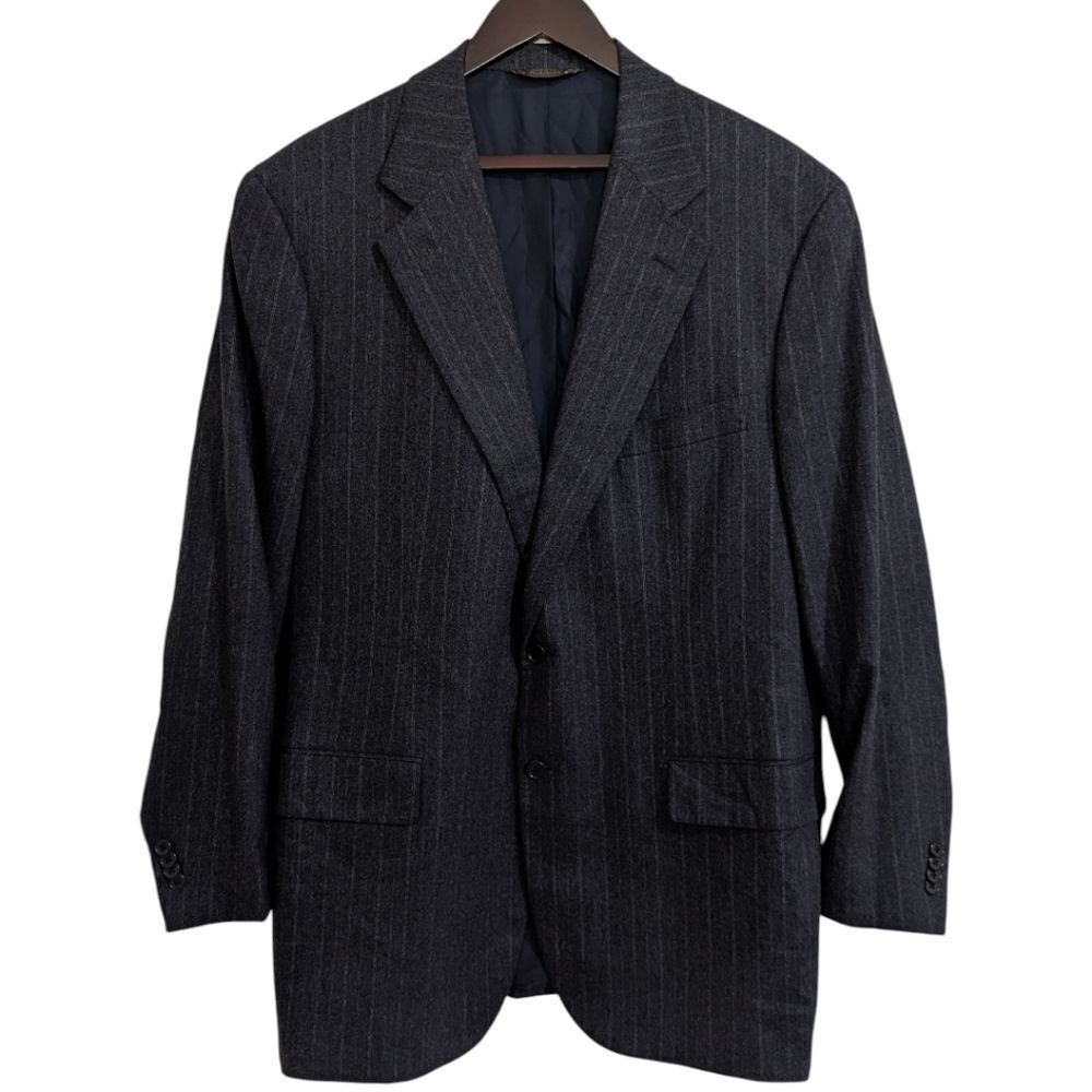 Paul Stuart Italy Super 120s Wool Pinstripe Suit Jacket Grey Blue 45L